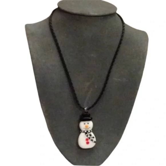 UNBRANDED CHRISTMAS Lampwork BEAD Winter SNOWMAN PENDANT Necklace - Picture 2 of 8